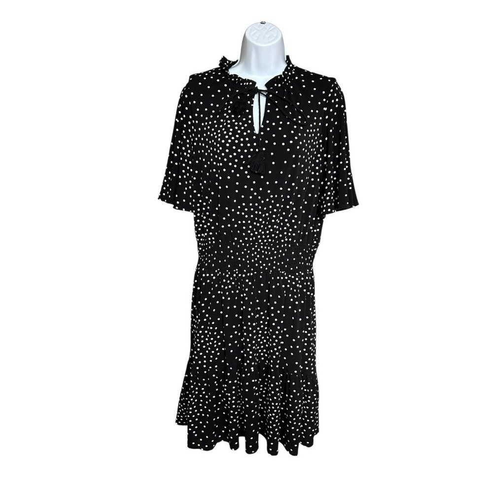Gabby Skye Black White Polka Dot Smocked Waist Tiered Hem Dress Size 8